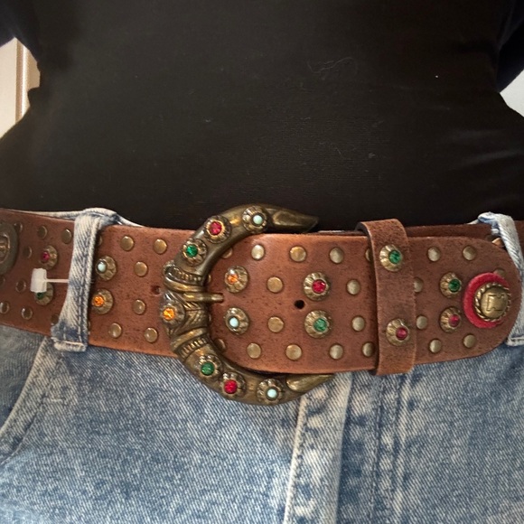 Nanni Accessories - Nw Vintage Nanni Italy Studded Concho Leather Belt Jeweled Buckle Boho Western
